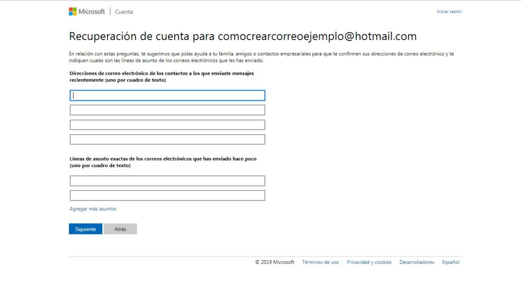 cuenta hotmail recuperacion