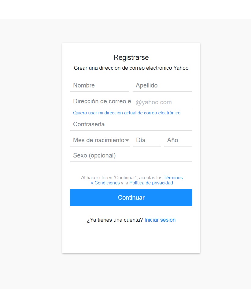 crear cuenta yahoo paso 2