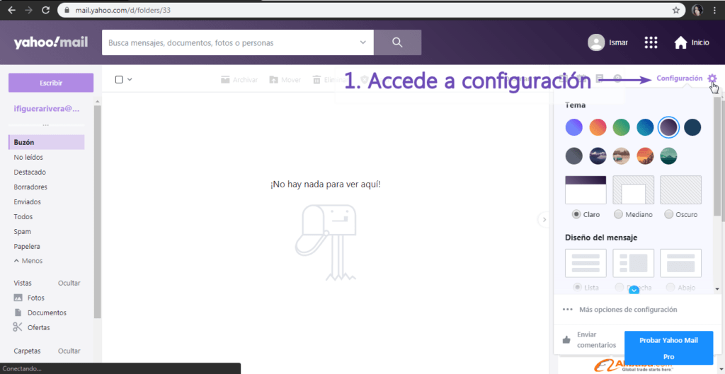 activar el modo oscuro en Yahoo Correo