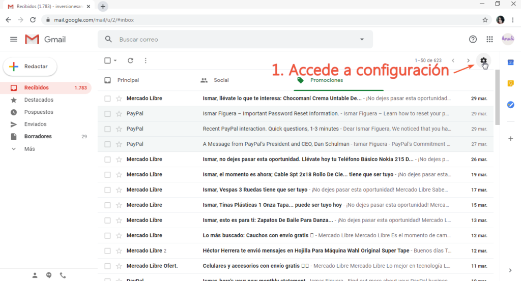 modo oscuro en Gmail para pc