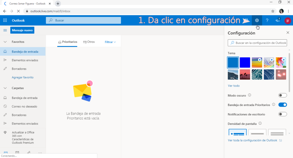 modo oscuro en Hotmail 