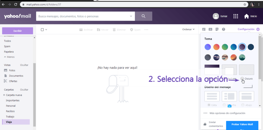 activar el modo oscuro en Yahoo Correo