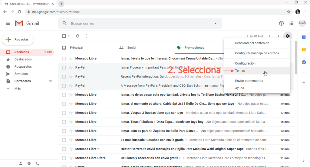 modo oscuro en Gmail para pc