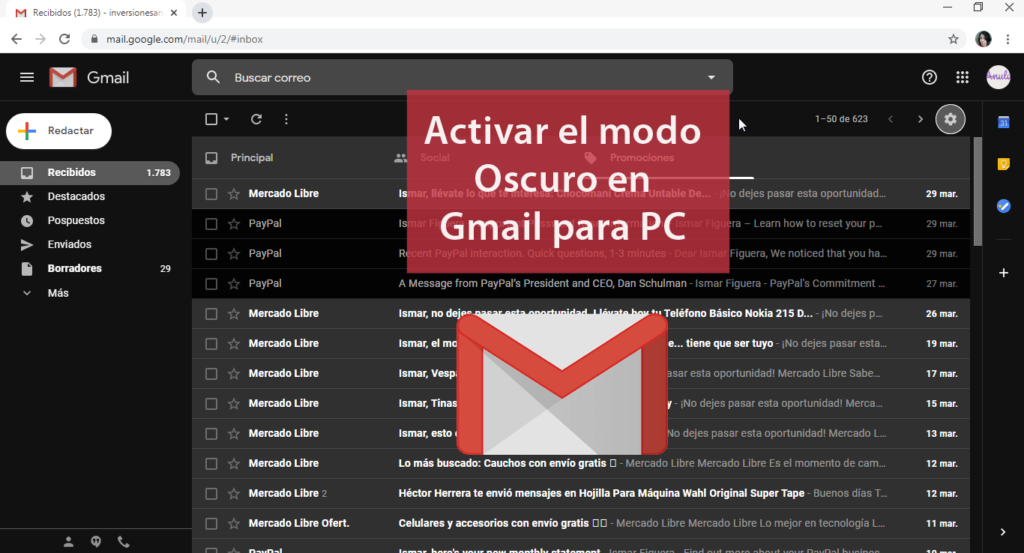 Activar modo oscuro en Gmail para PC