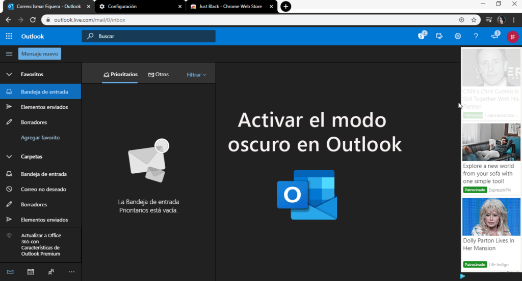 Habilitar el modo oscuro en Outlook